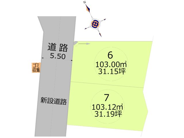 【売地】建築条件なし売地、整形地、日当り良好、学区の小・中学校まで徒歩5分以内